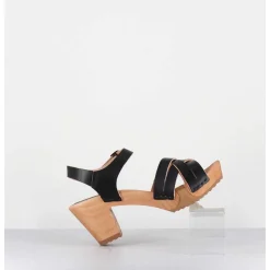 Sandales-Sabots A Talon Leger Cuir Noir - 236-109 Veg Noir