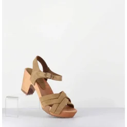 Sandales-Sabots A Talon Leger En Daim Camel - 236-109 Daim Tan