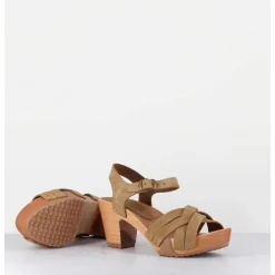 Sandales-Sabots A Talon Leger En Daim Camel - 236-109 Daim Tan