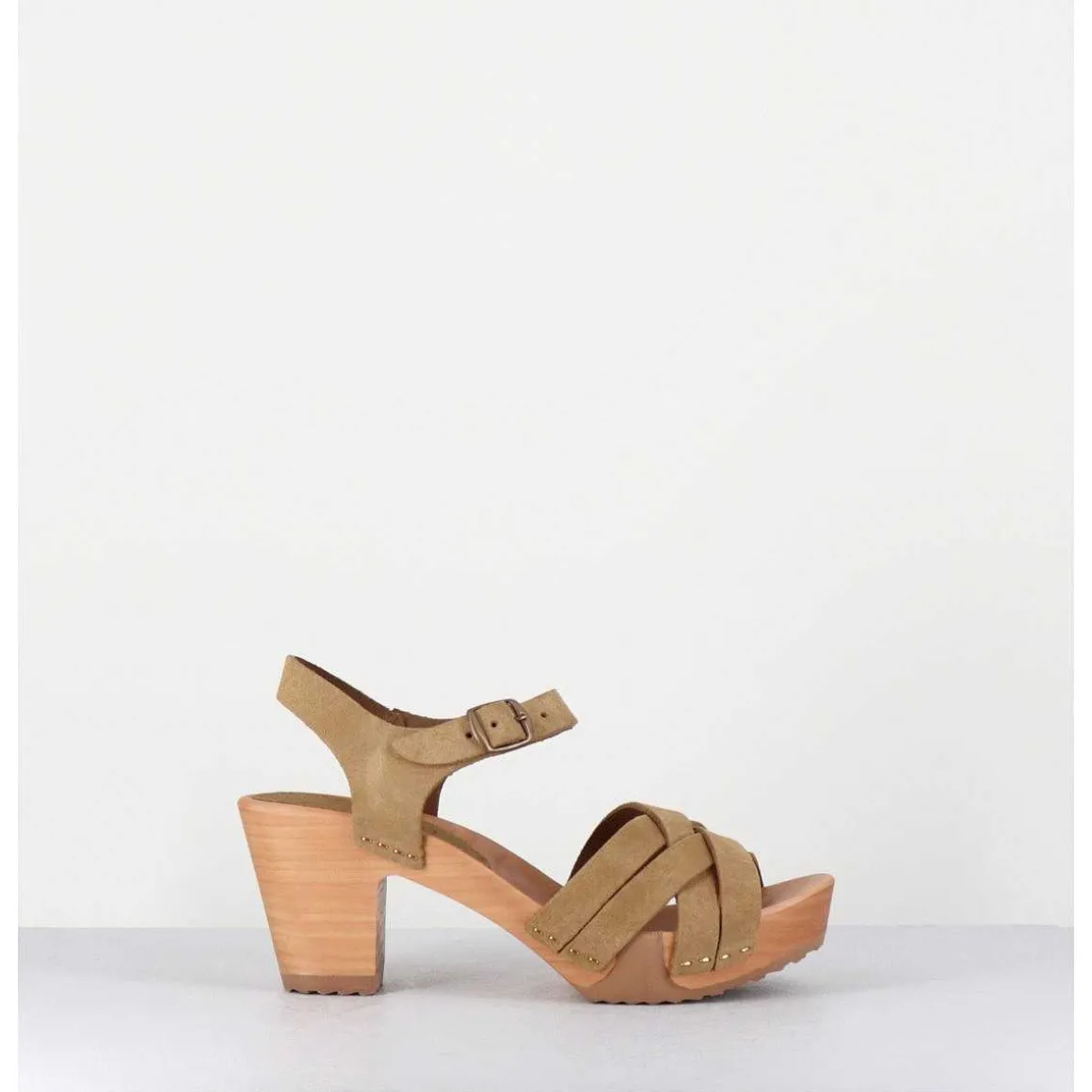 Sandales-Sabots A Talon Leger En Daim Camel - 236-109 Daim Tan