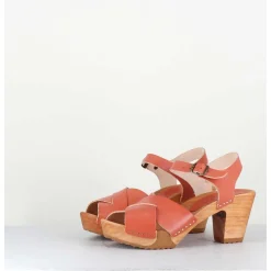 Sandales-Sabots A Talon Leger En Cuir - 457-047 Vegetal Rose