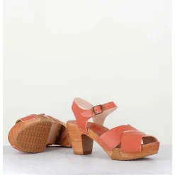 Sandales-Sabots A Talon Leger En Cuir - 457-047 Vegetal Rose