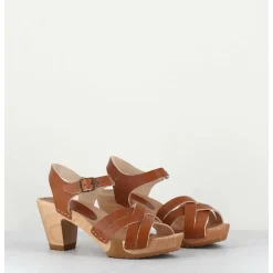 Sandales-Sabots A Talon Leger Cuir Camel - 236-109 Veg Doe