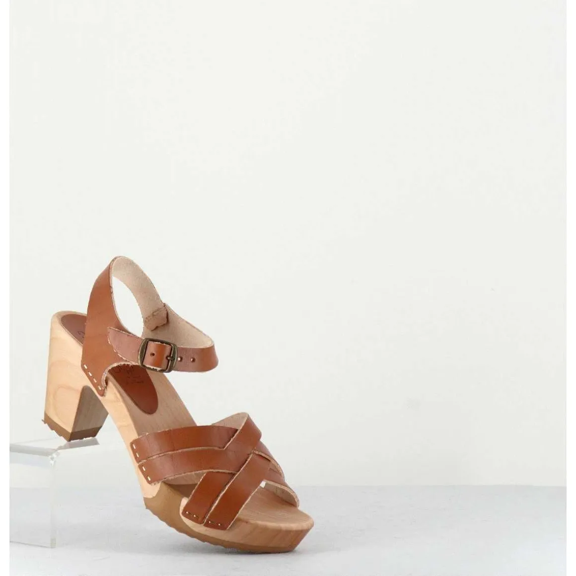 Sandales-Sabots A Talon Leger Cuir Camel - 236-109 Veg Doe