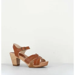 Sandales-Sabots A Talon Leger Cuir Camel - 236-109 Veg Doe