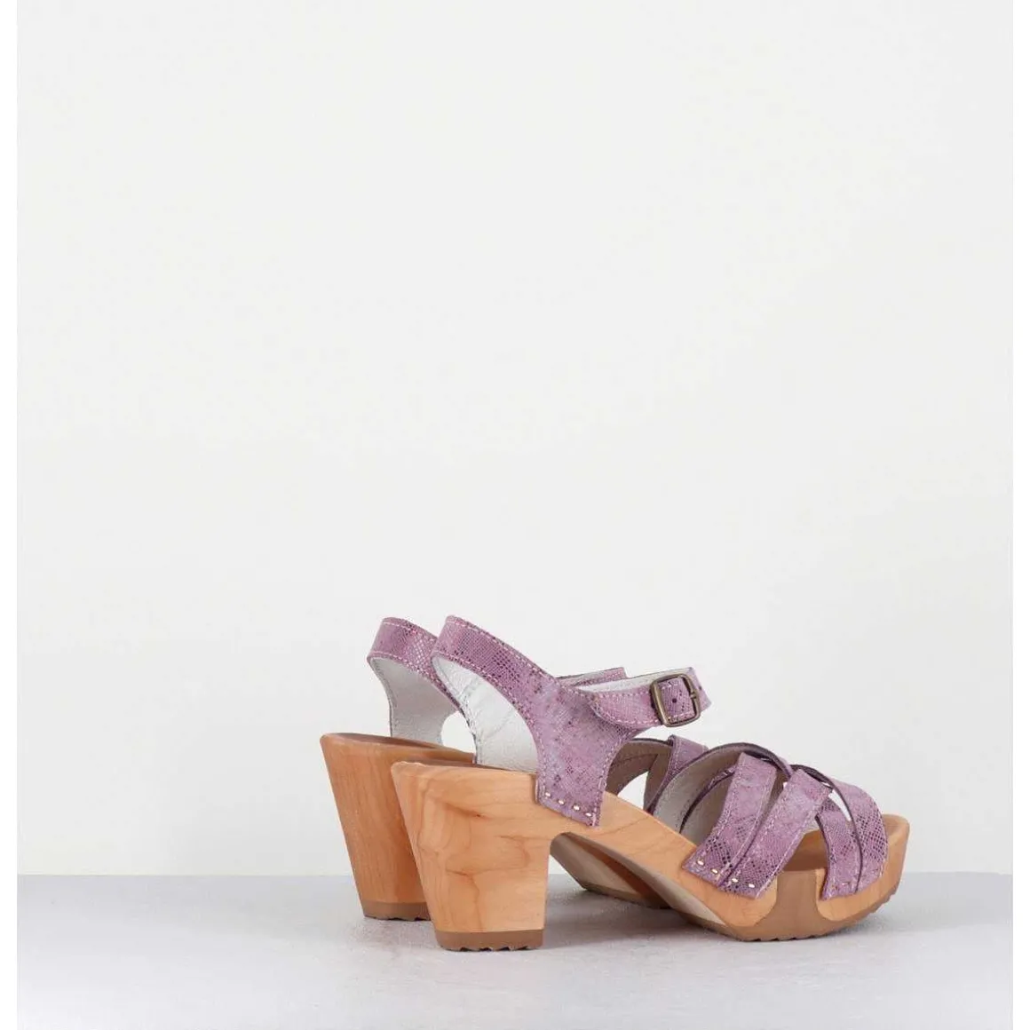 Sandales-Sabots A Talon Leger Cuir Imprime Serpent Irise Mauve - 236 Reptil Mauve