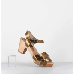 Sandales-Sabots A Talon Leger Metallise Or Bronze - 236-109 Old Metal