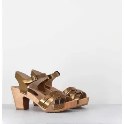 Sandales-Sabots A Talon Leger Metallise Or Bronze - 236-109 Old Metal