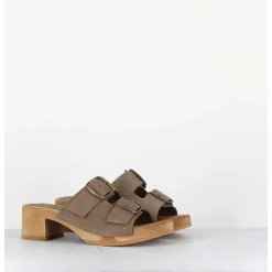 Sandales-Sabots Flexible Boucles Daim Taupe Petit Talon - 487-059 Daim Taupe