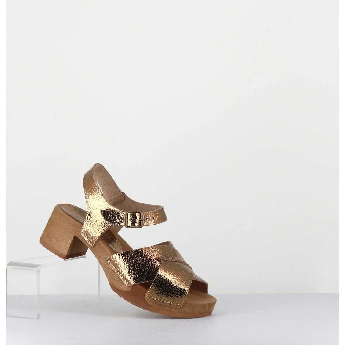 Sandales-Sabots Flexible Cuir Bronze Petit Talon - 457-288 Old Metal