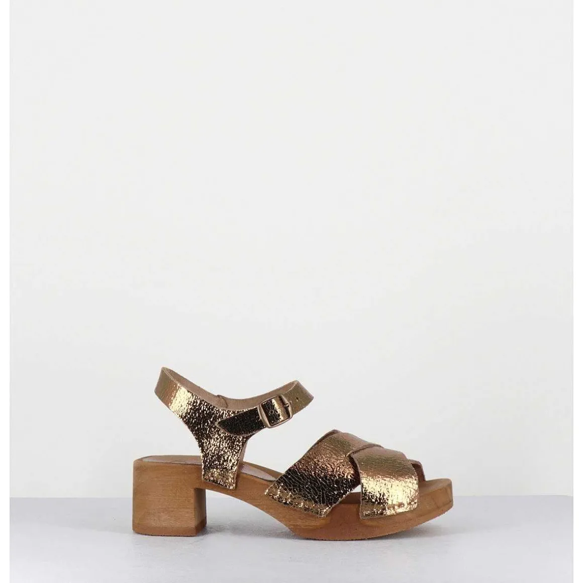 Sandales-Sabots Flexible Cuir Bronze Petit Talon - 457-288 Old Metal