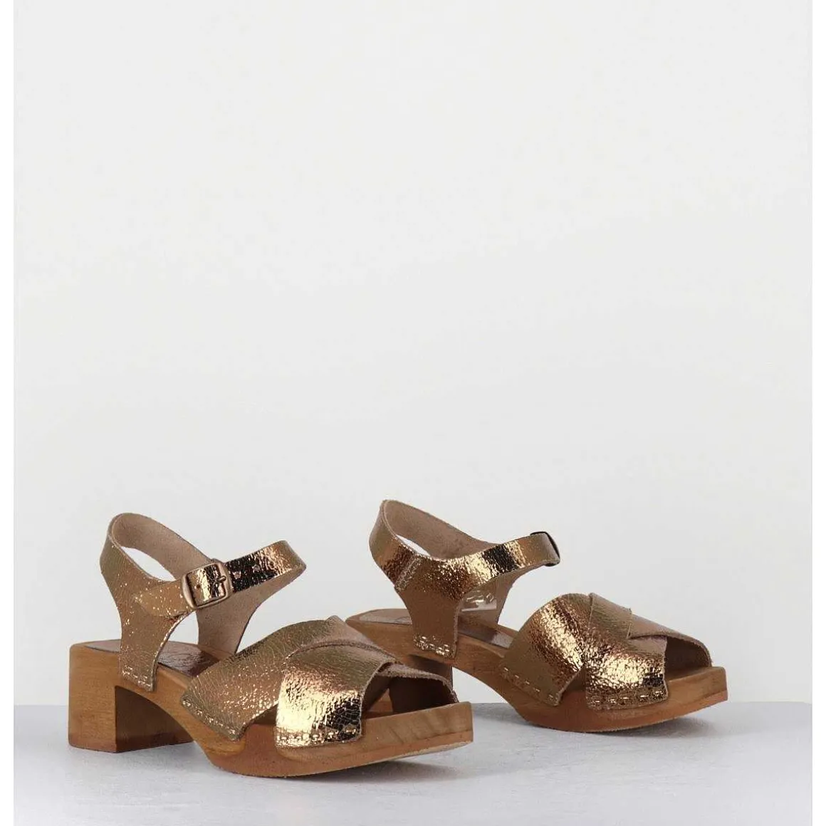 Sandales-Sabots Flexible Cuir Bronze Petit Talon - 457-288 Old Metal