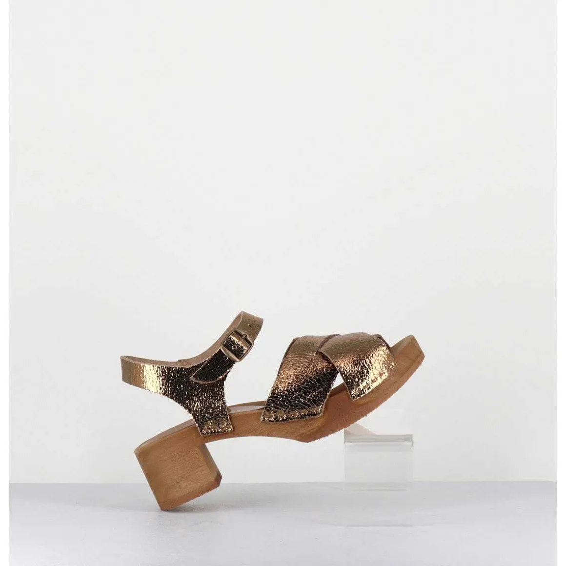 Sandales-Sabots Flexible Cuir Bronze Petit Talon - 457-288 Old Metal