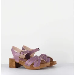 Sandales-Sabots Flexible Cuir Mauve Petit Talon - 236-059 Vegetal Violine