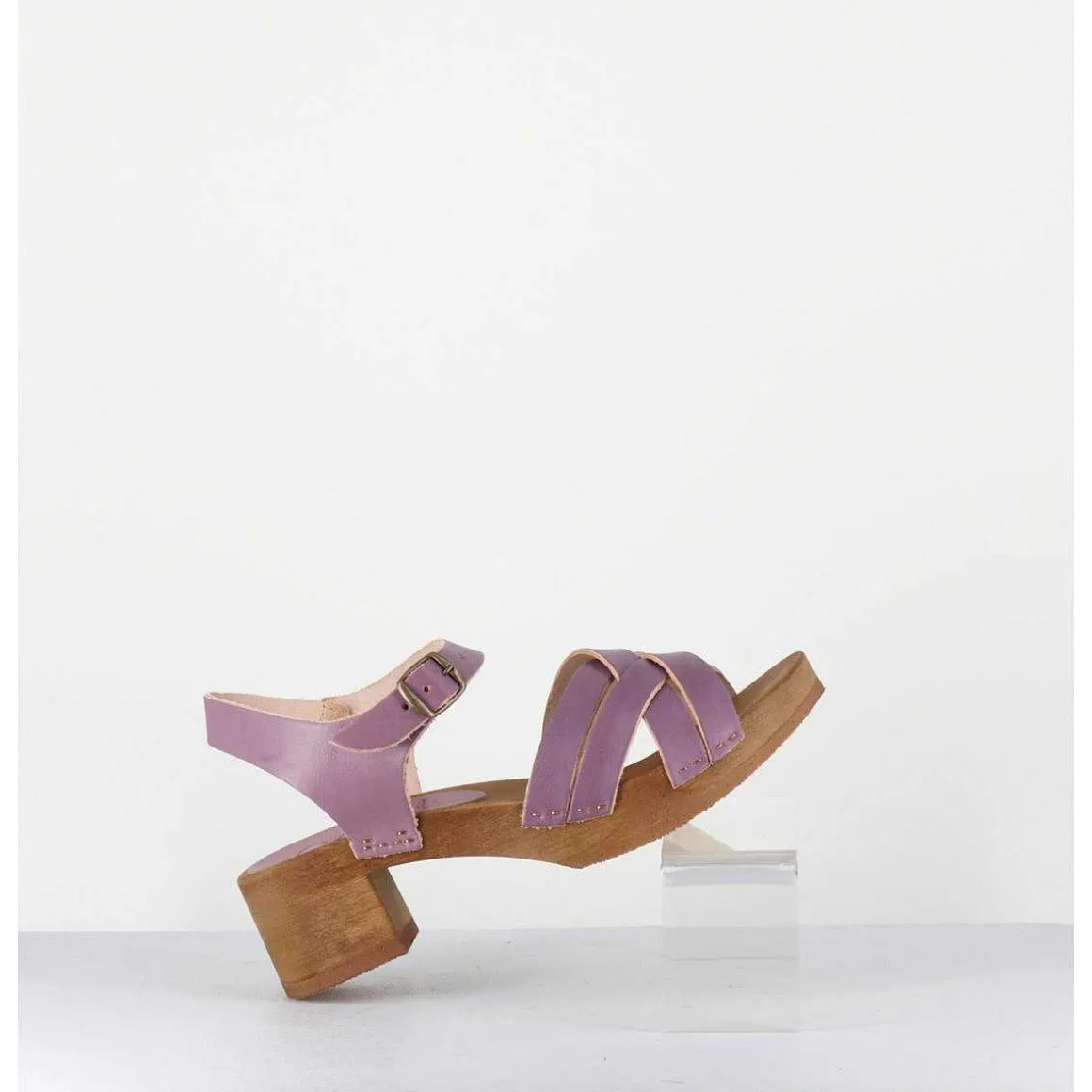 Sandales-Sabots Flexible Cuir Mauve Petit Talon - 236-059 Vegetal Violine