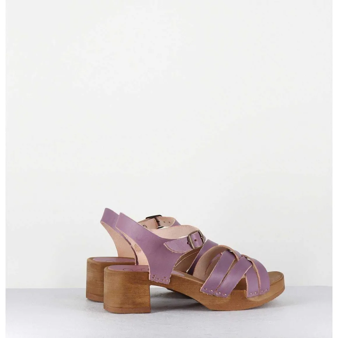Sandales-Sabots Flexible Cuir Mauve Petit Talon - 236-059 Vegetal Violine