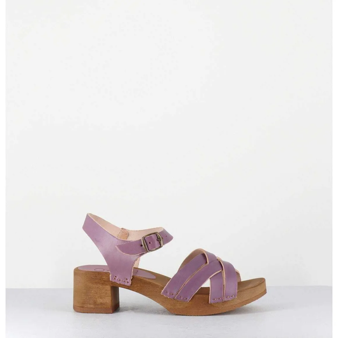Sandales-Sabots Flexible Cuir Mauve Petit Talon - 236-059 Vegetal Violine