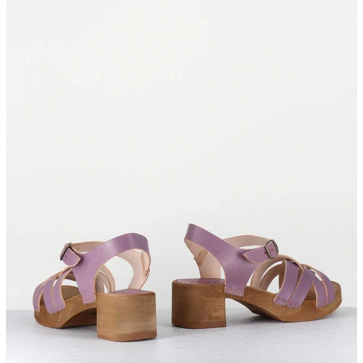 Sandales-Sabots Flexible Cuir Mauve Petit Talon - 236-059 Vegetal Violine