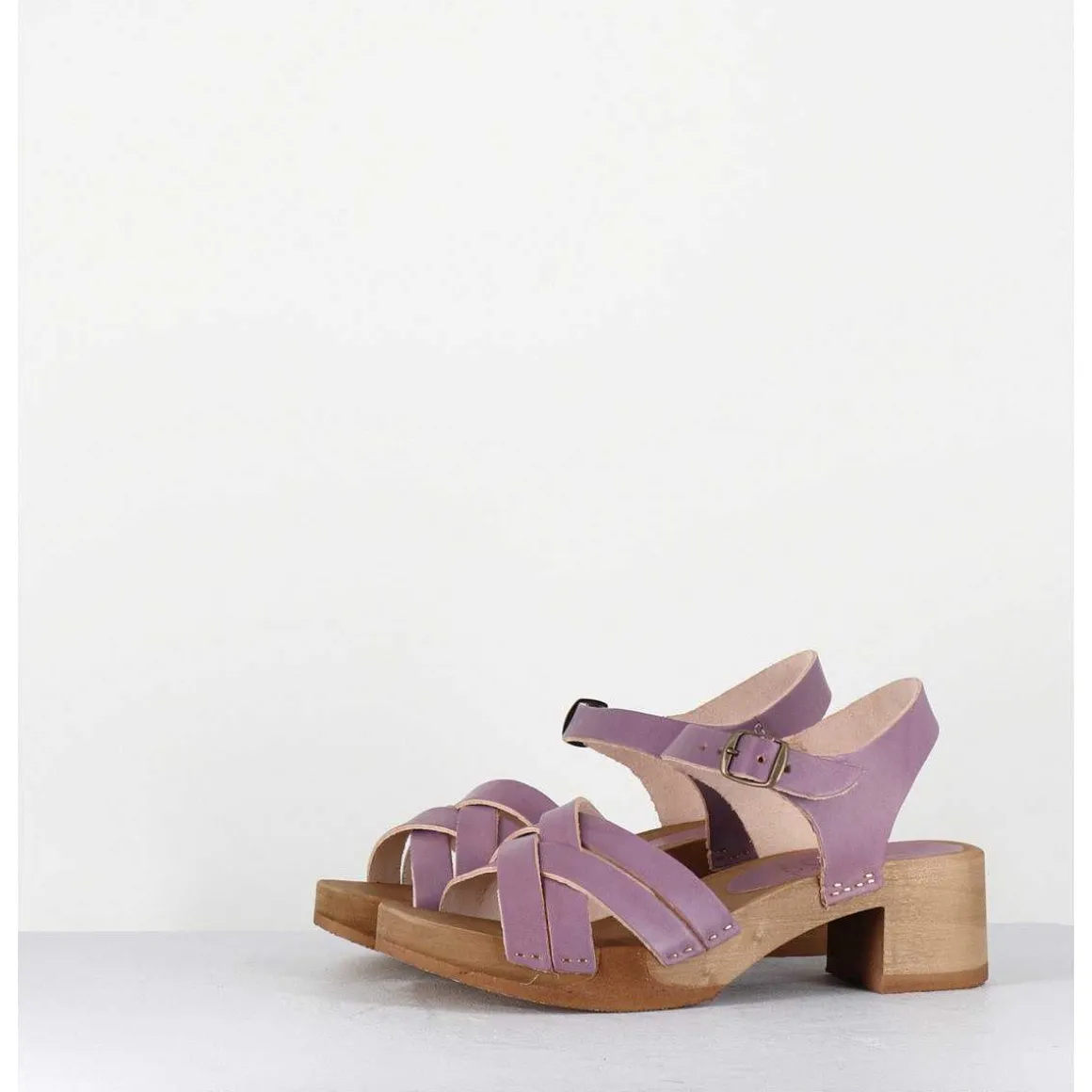 Sandales-Sabots Flexible Cuir Mauve Petit Talon - 236-059 Vegetal Violine