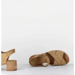 Sandales-Sabots Flexible Daim Camel Petit Talon - 457-288 Daim Tan
