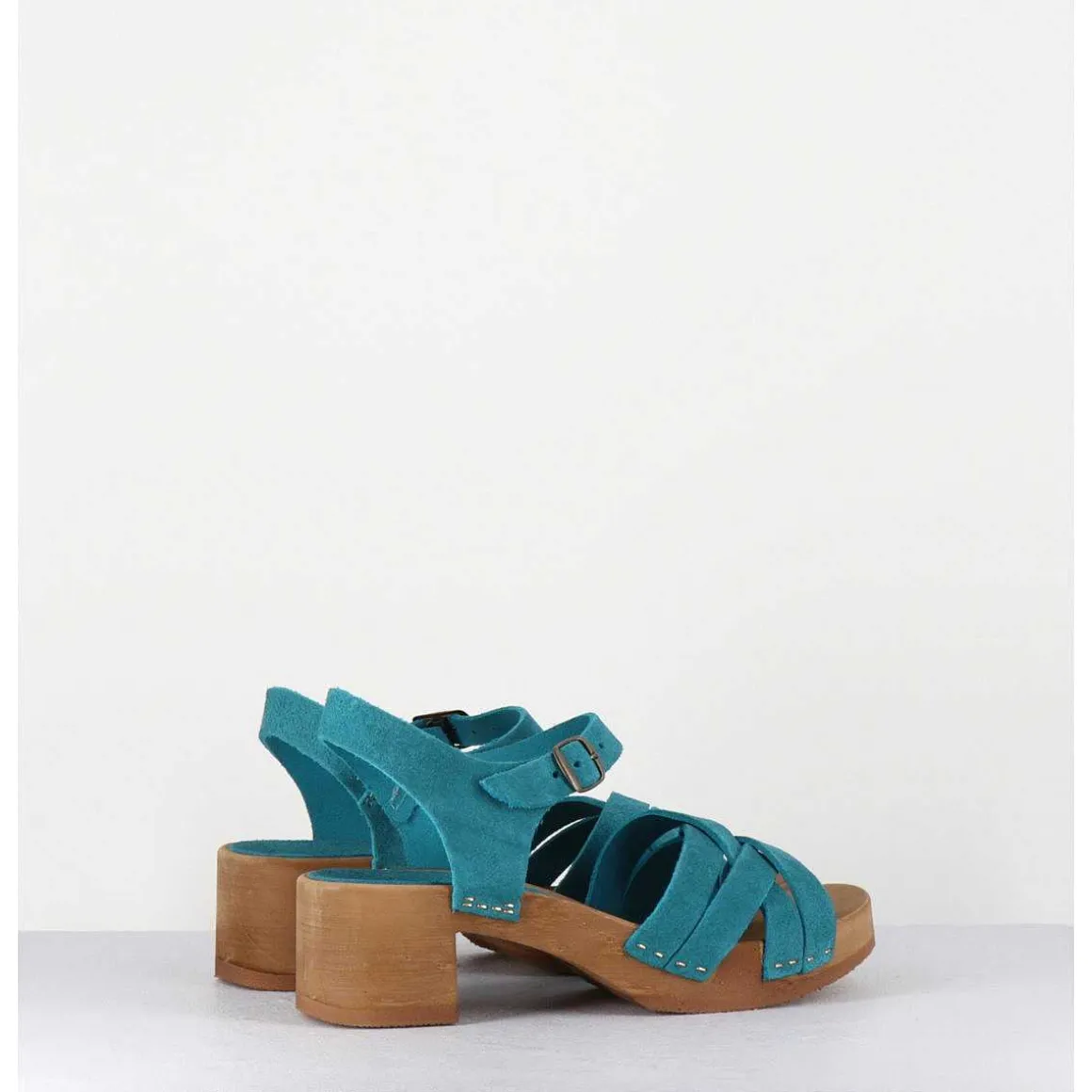 Sandales-Sabots Flexible Daim Bleu Petit Talon - 236-059 Daim Cobalt