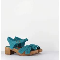 Sandales-Sabots Flexible Daim Bleu Petit Talon - 236-059 Daim Cobalt