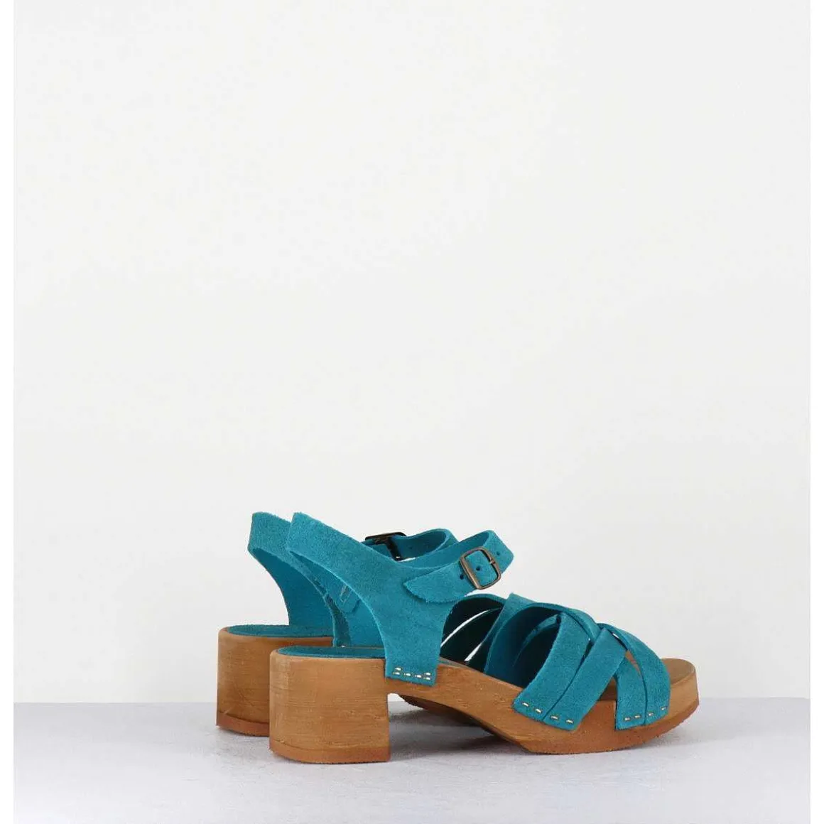 Sandales-Sabots Flexible Daim Bleu Petit Talon - 236-059 Daim Cobalt