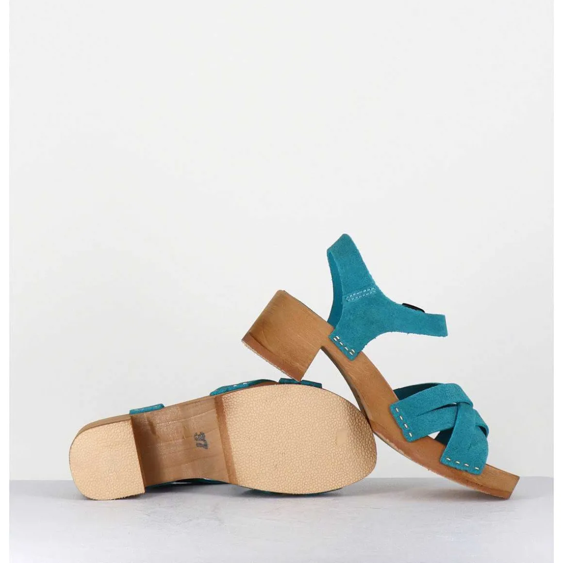 Sandales-Sabots Flexible Daim Bleu Petit Talon - 236-059 Daim Cobalt