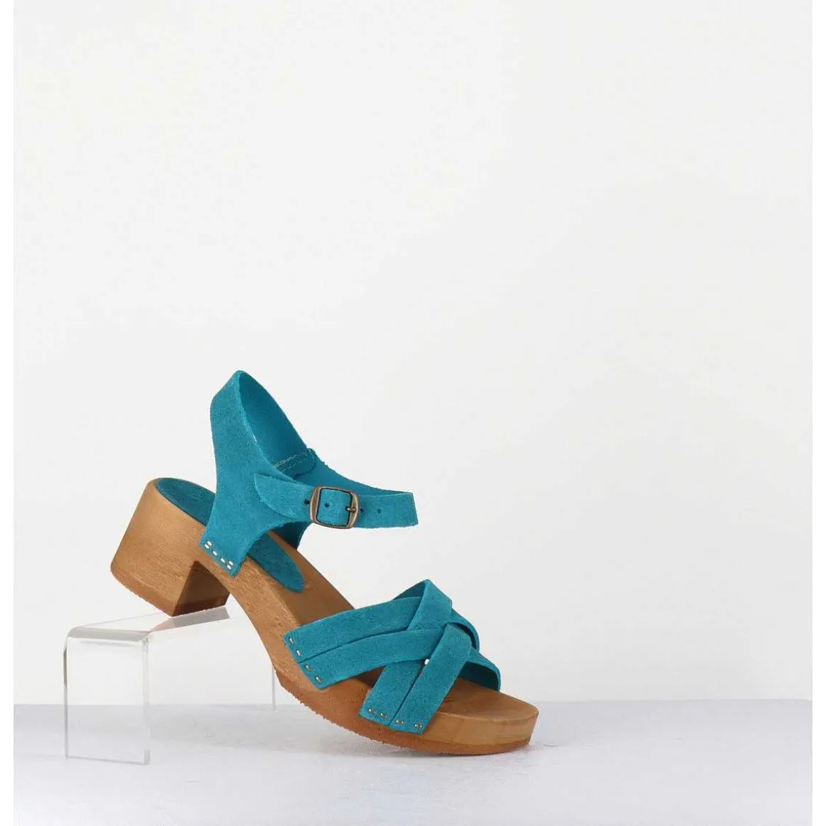 Sandales-Sabots Flexible Daim Bleu Petit Talon - 236-059 Daim Cobalt