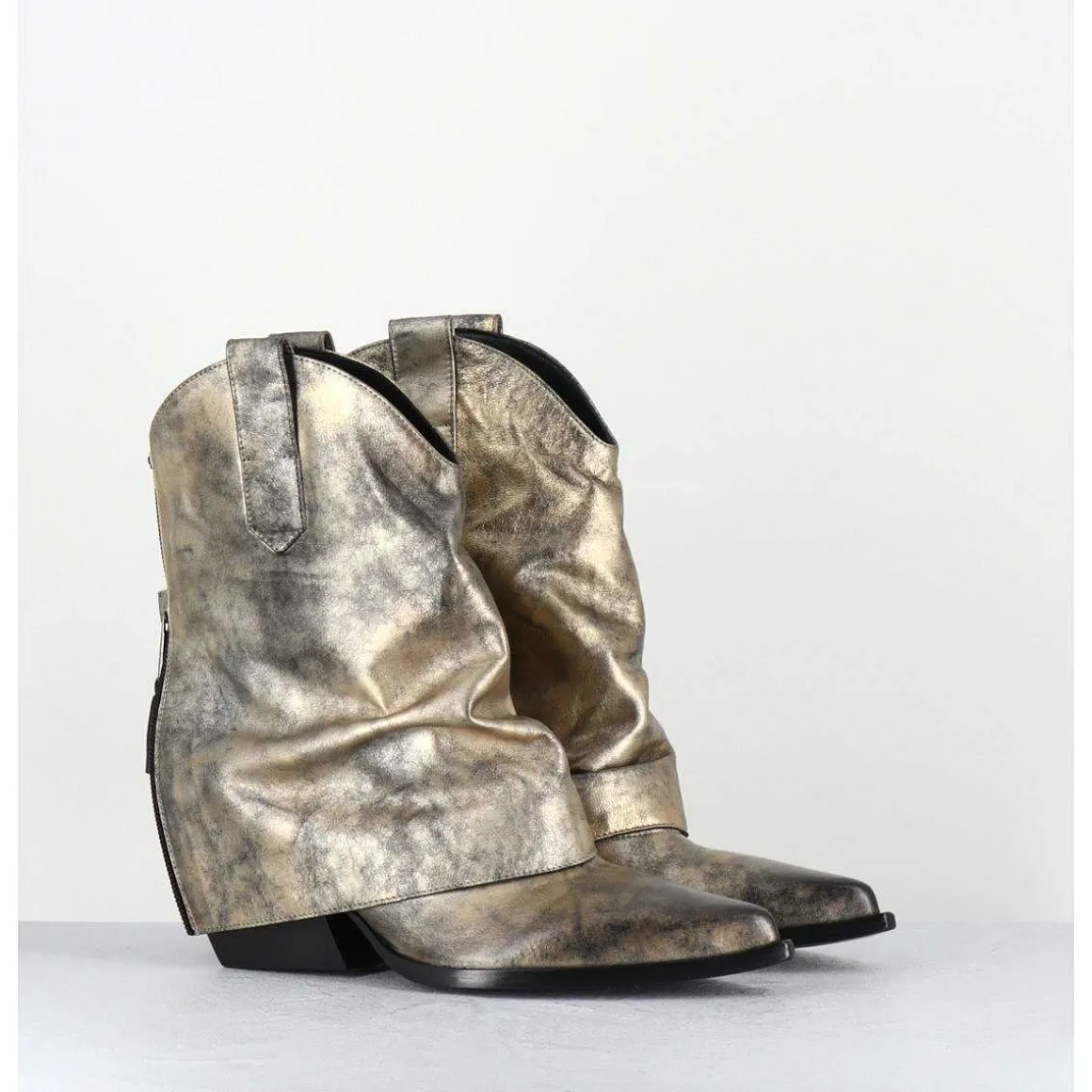 Santiag Guetre Zip Cuir Dore Patine - E3973 Mister Oro