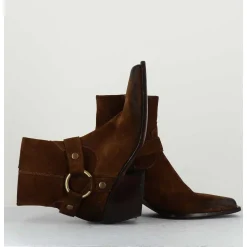 Santiags Boucle Western Bout Carre Daim Marron - E2646 Velour Nucciola