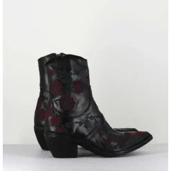 Santiags Cuir Noir Broderies Fleurs - 3843 Ignis Nero