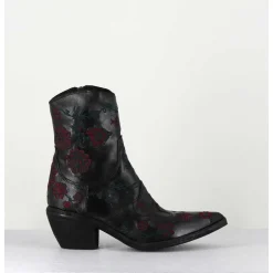 Santiags Cuir Noir Broderies Fleurs - 3843 Ignis Nero