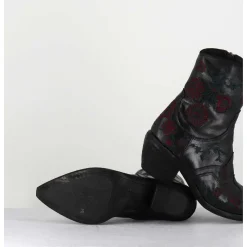 Santiags Cuir Noir Broderies Fleurs - 3843 Ignis Nero
