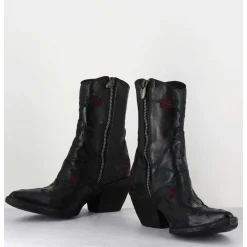 Santiags Cuir Noir Broderies Fleurs - 3843 Ignis Nero