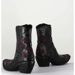 Santiags Cuir Noir Broderies Fleurs - 3843 Ignis Nero