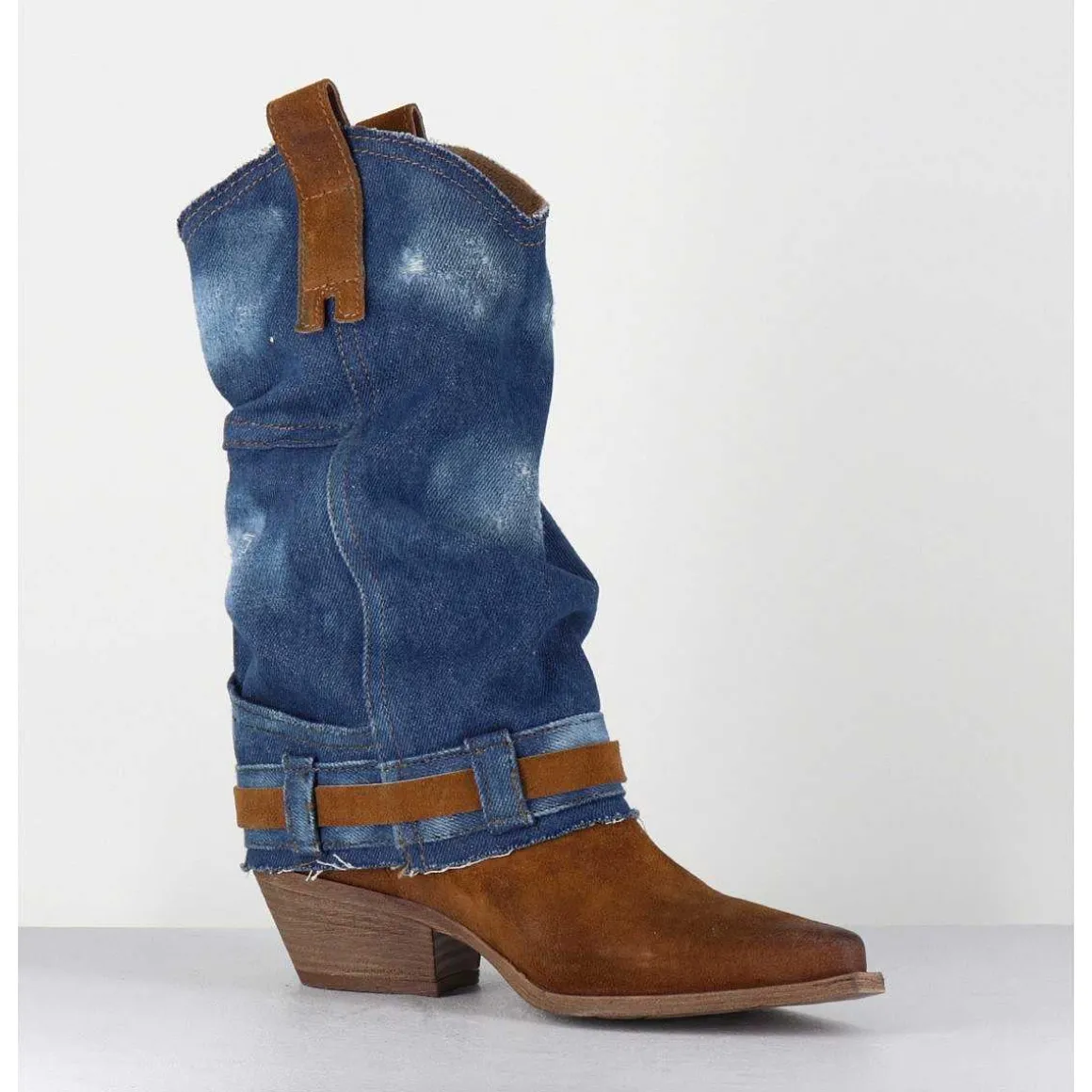Santiags Daim Camel & Guetre Jean - Sada Jeans Suede