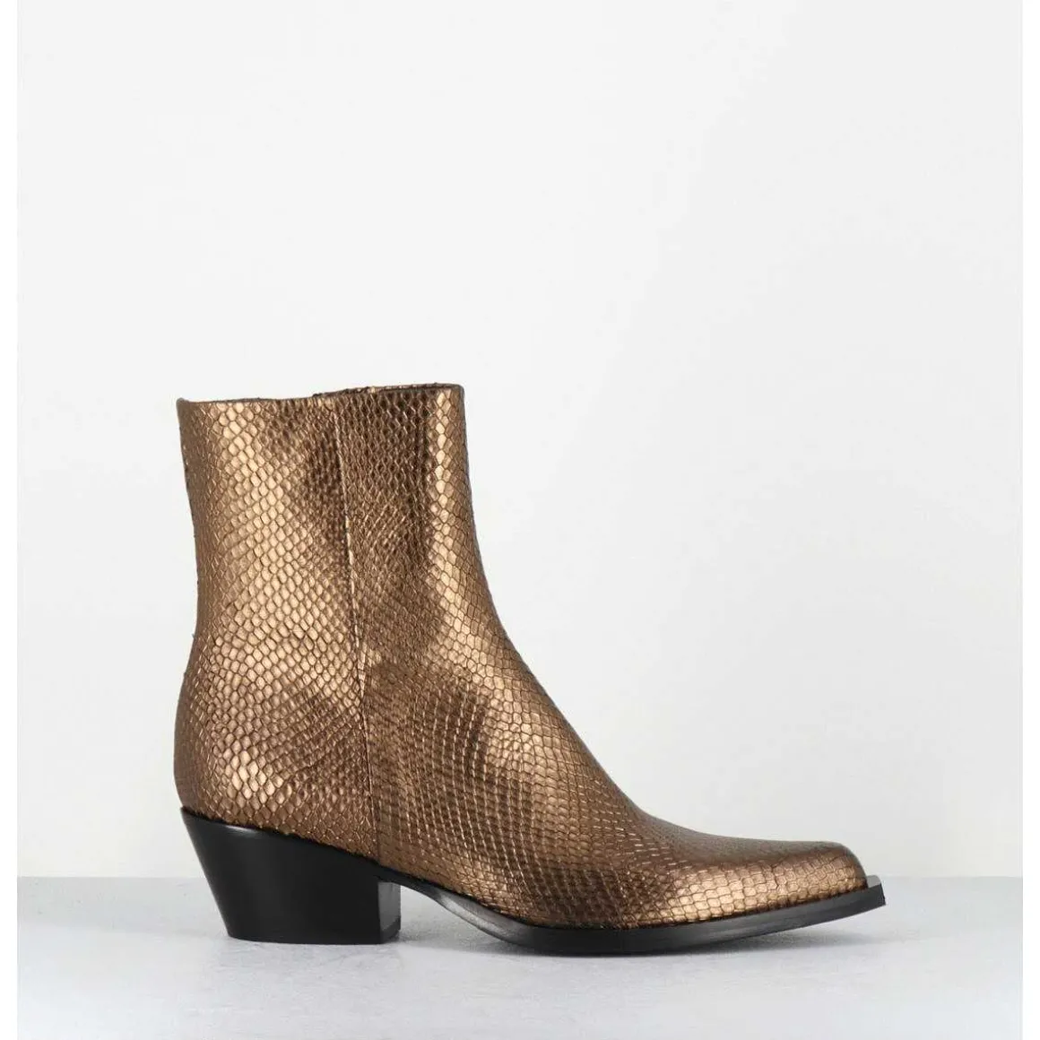 Santiags En Cuir Effet Serpent Dore - Sebero Piton Old Gold