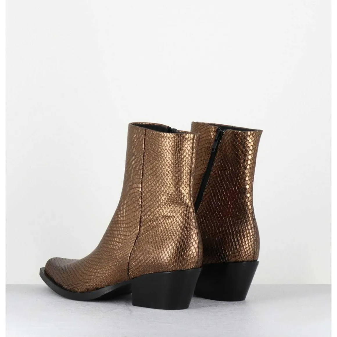 Santiags En Cuir Effet Serpent Dore - Sebero Piton Old Gold