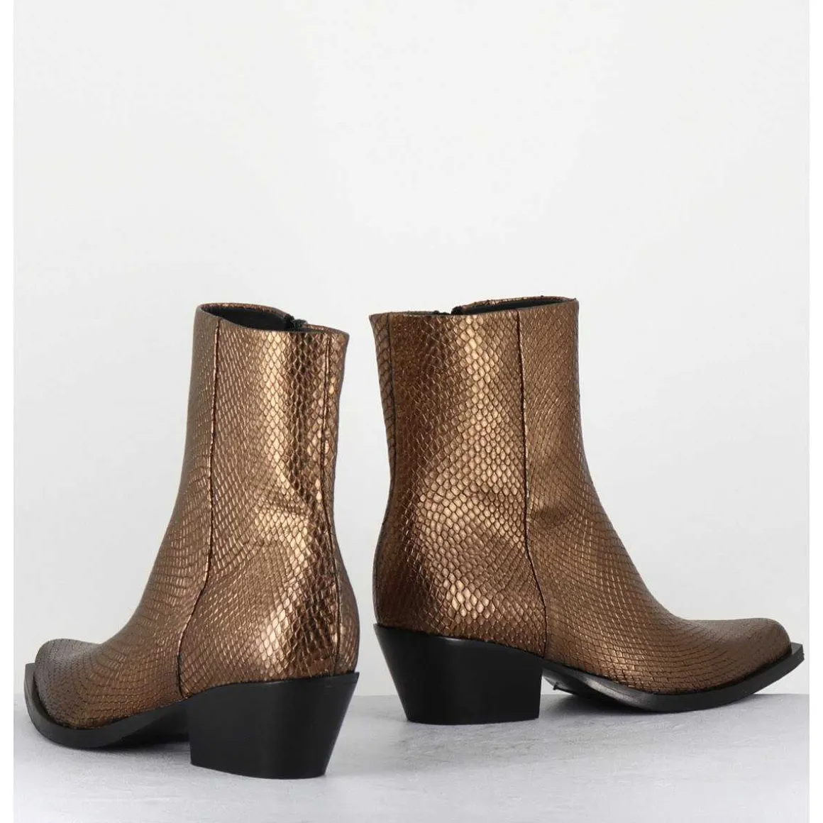 Santiags En Cuir Effet Serpent Dore - Sebero Piton Old Gold