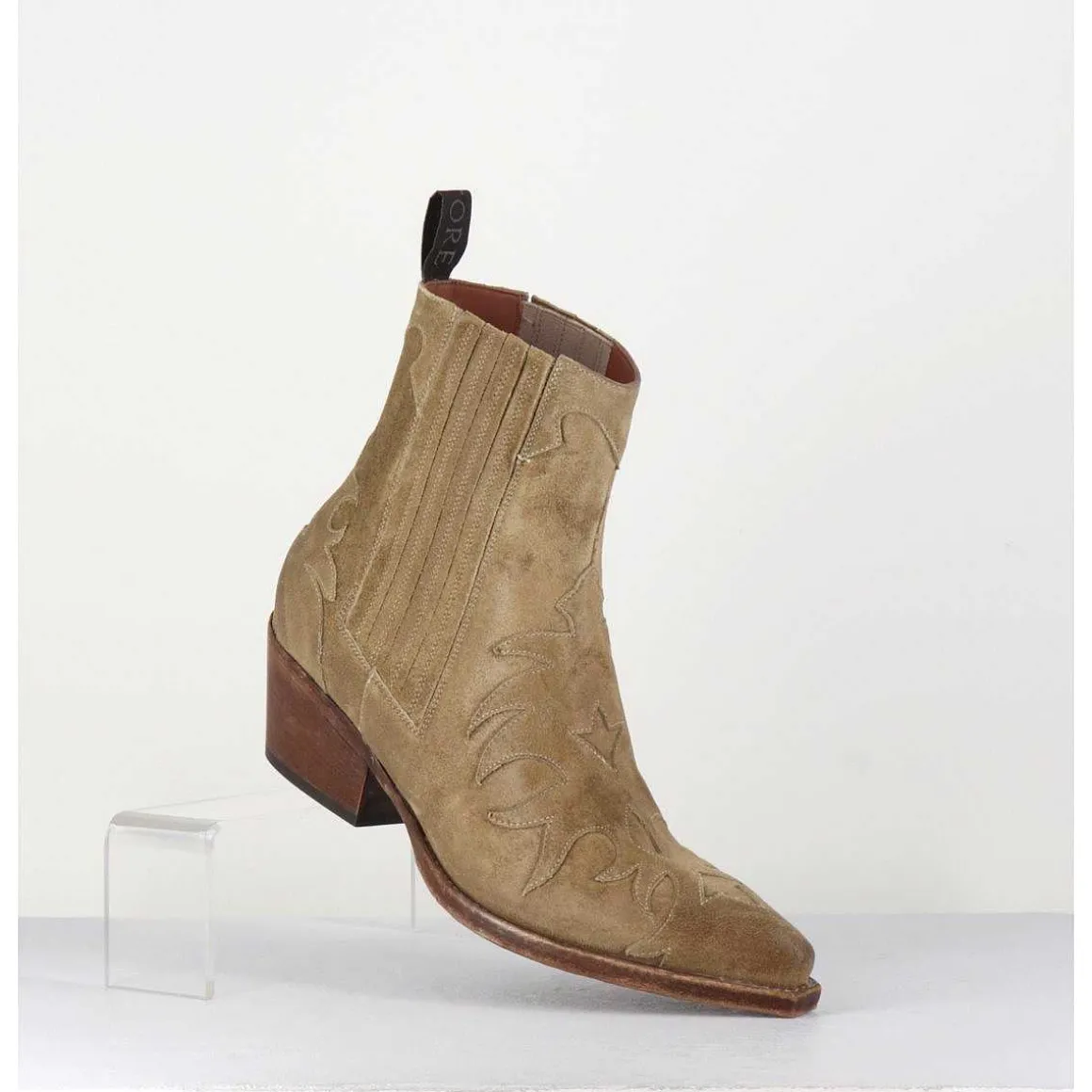 Santiags Flammes En Daim Taupe - Sr3651 Fango