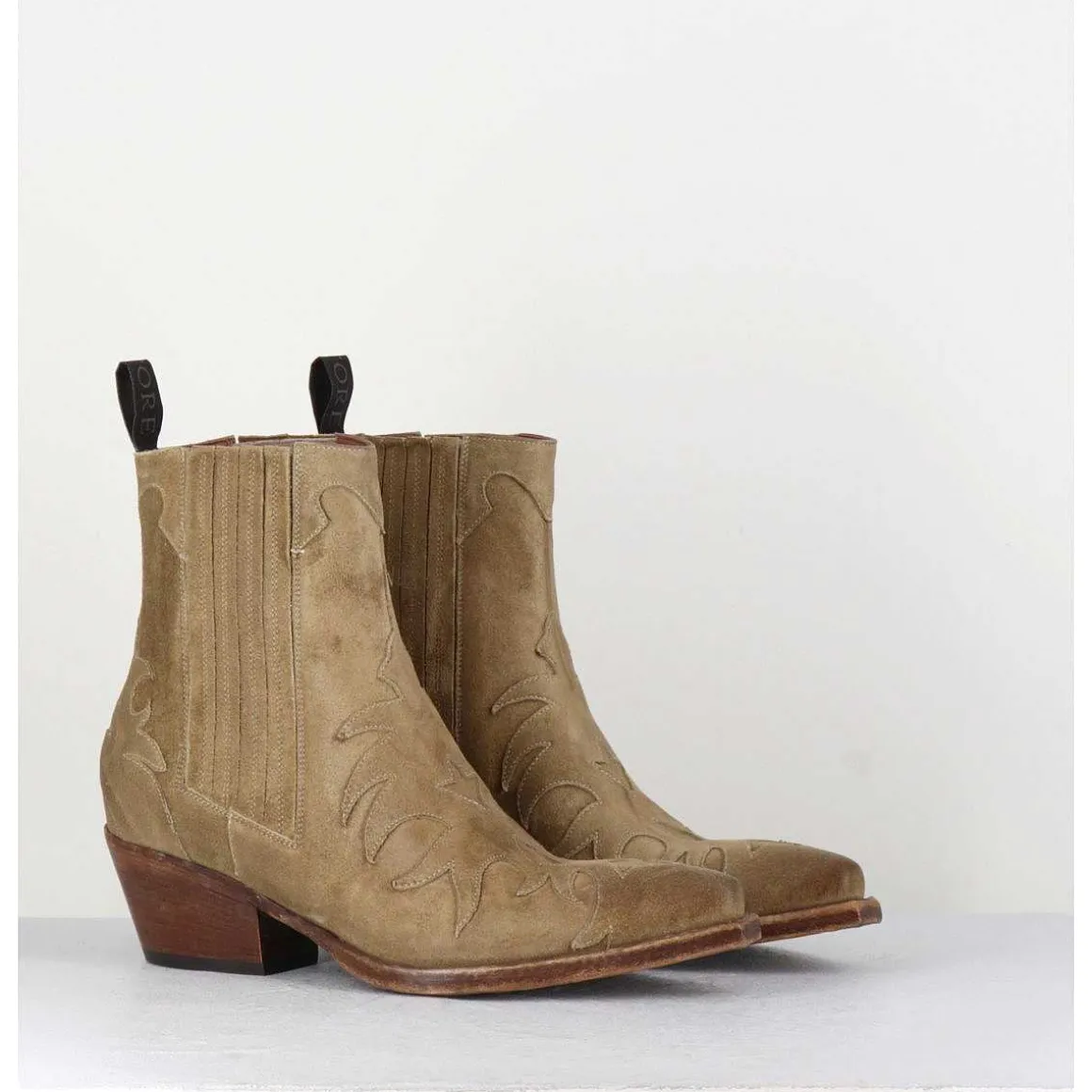 Santiags Flammes En Daim Taupe - Sr3651 Fango