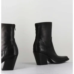 Santiags Talon Haut En Cuir Noir Souple - Desi Fular Nero