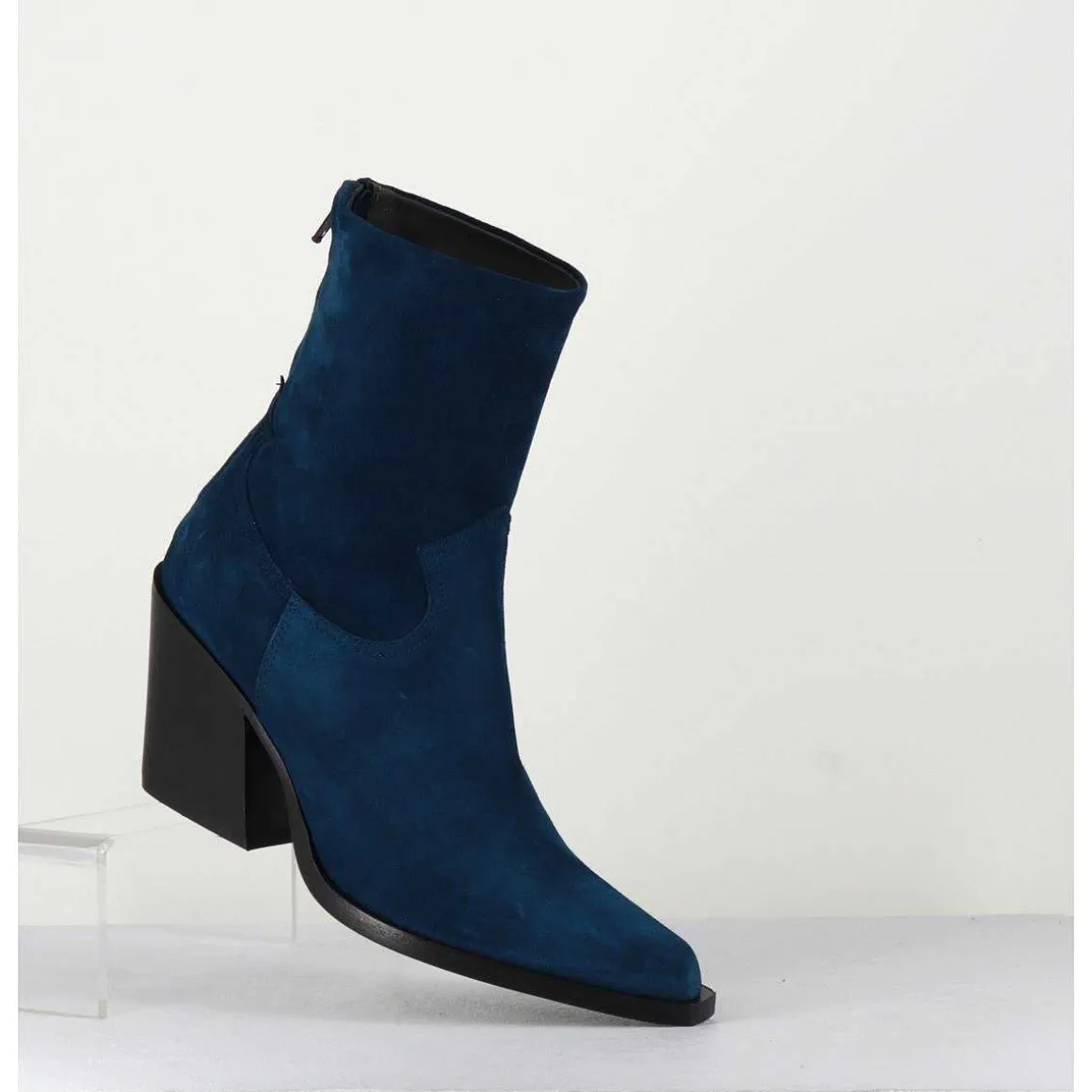Santiags Talon Haut En Daim Bleu - Desi Chelin Blu