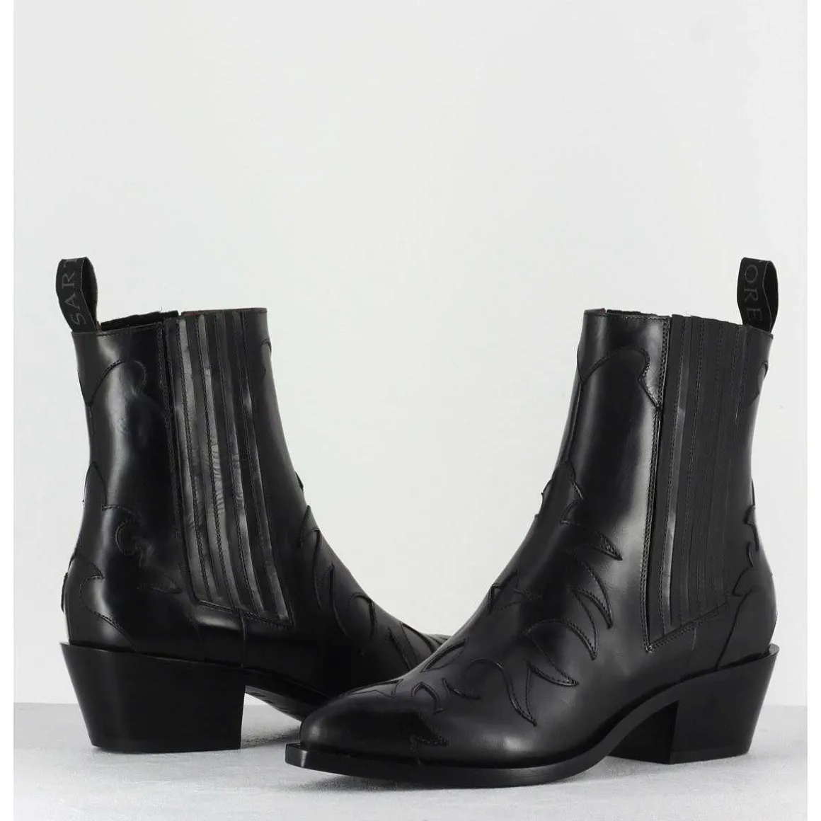 Sartore - Bottines Santiags En Cuir Noir Sr3422N
