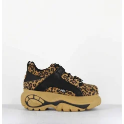 Sneakers Cuir Imprime Leopard A Plateforme Buffalo Original - 1339 Leo Beige