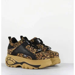Sneakers Cuir Imprime Leopard A Plateforme Buffalo Original - 1339 Leo Beige
