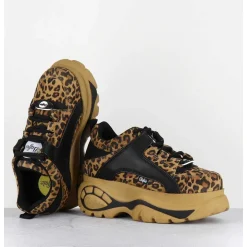 Sneakers Cuir Imprime Leopard A Plateforme Buffalo Original - 1339 Leo Beige
