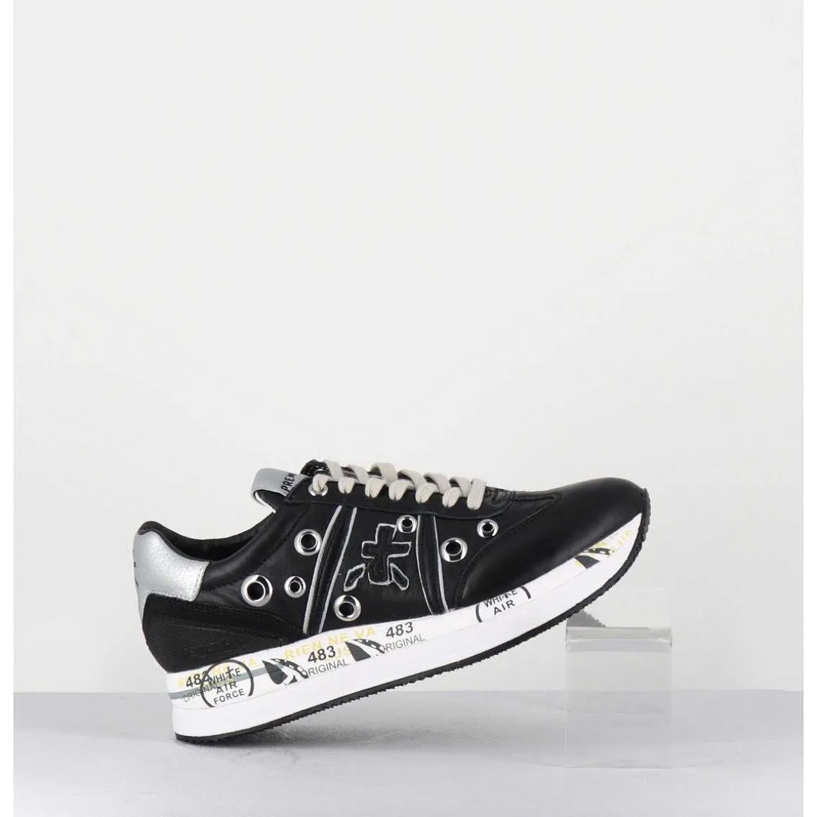 Sneakers Double Semelle Cuir Noir & Rivets - Conny 6553