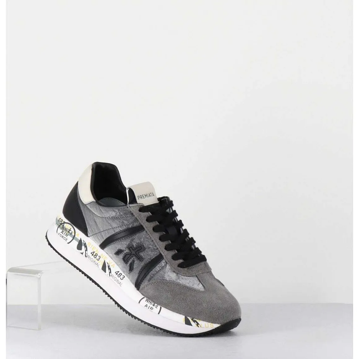 Sneakers Double Semelle En Daim & Toile Gris - Conny 1493